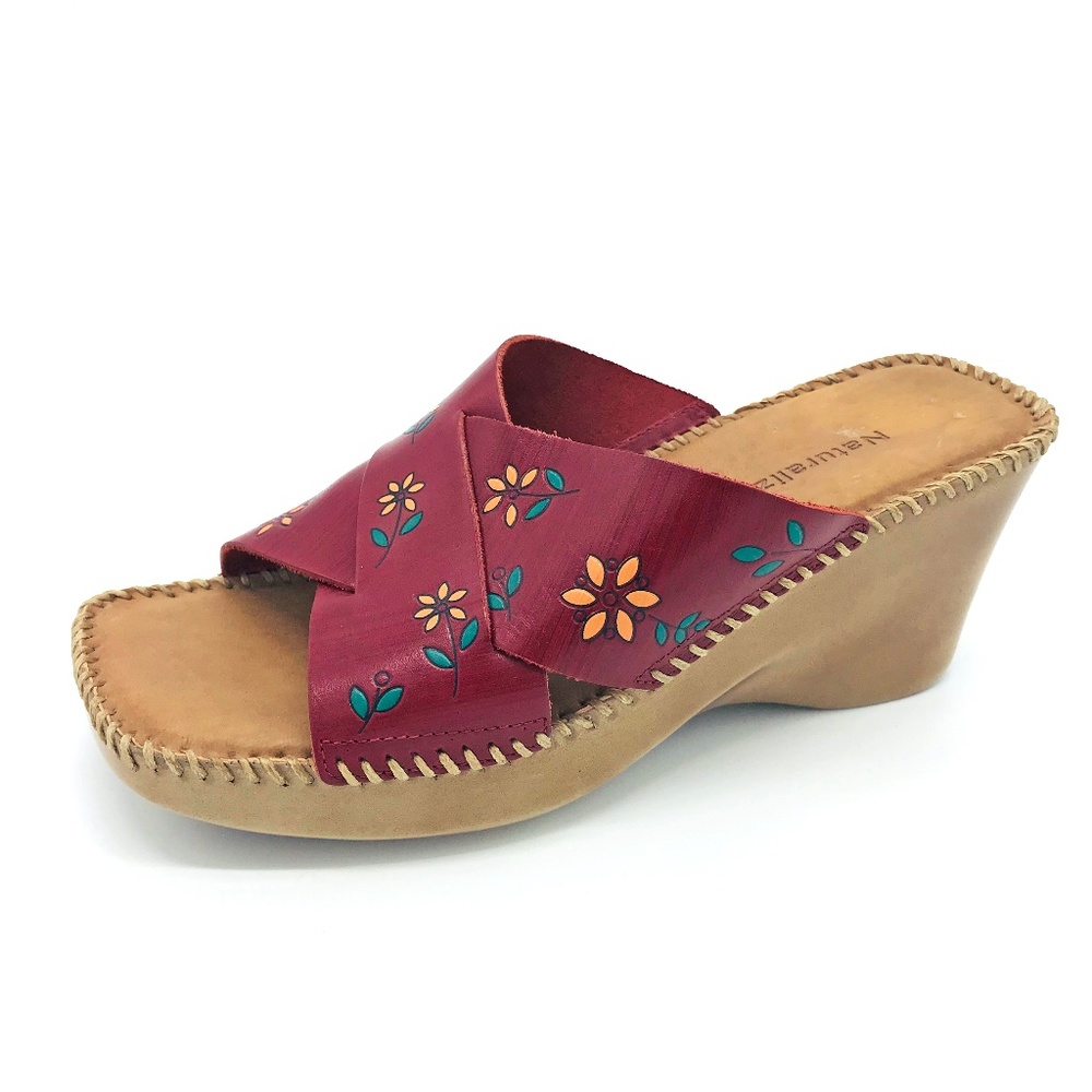 Naturalizer Red Floral Wedge Sandals 7W